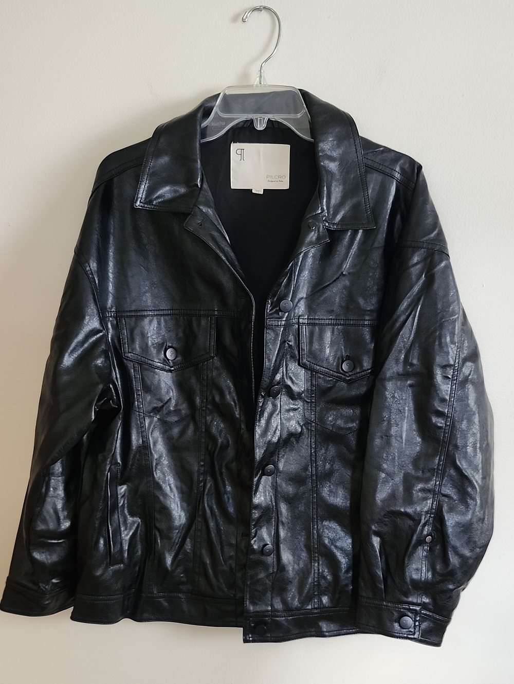 Pilcro Anthropologie Black Faux Leather Boxy Style Jacket Med